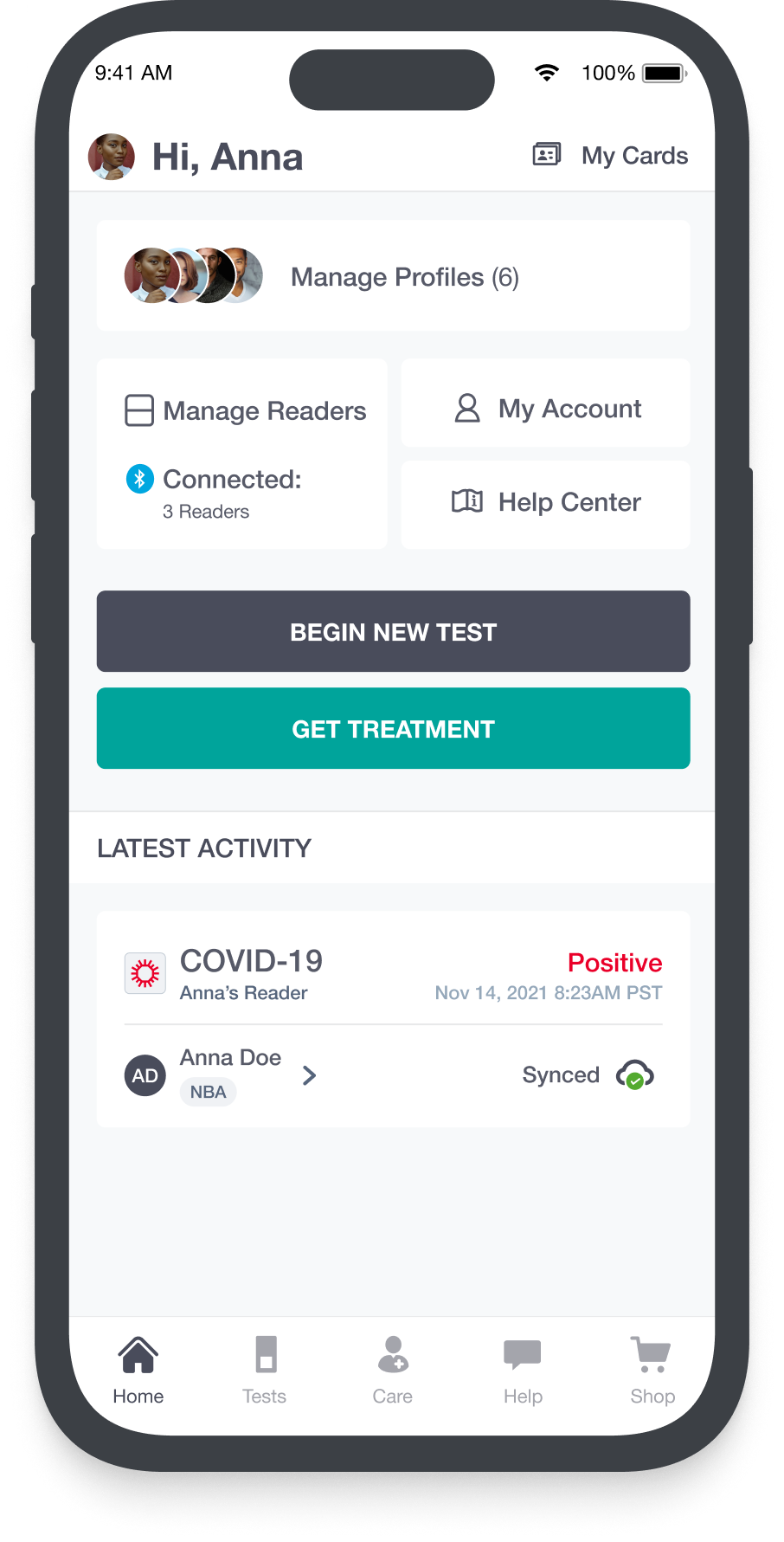 Cue app — diagnostics screen