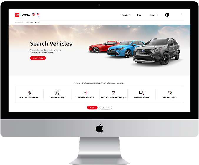 Toyota Owner Vehicle Dashboard on desktop