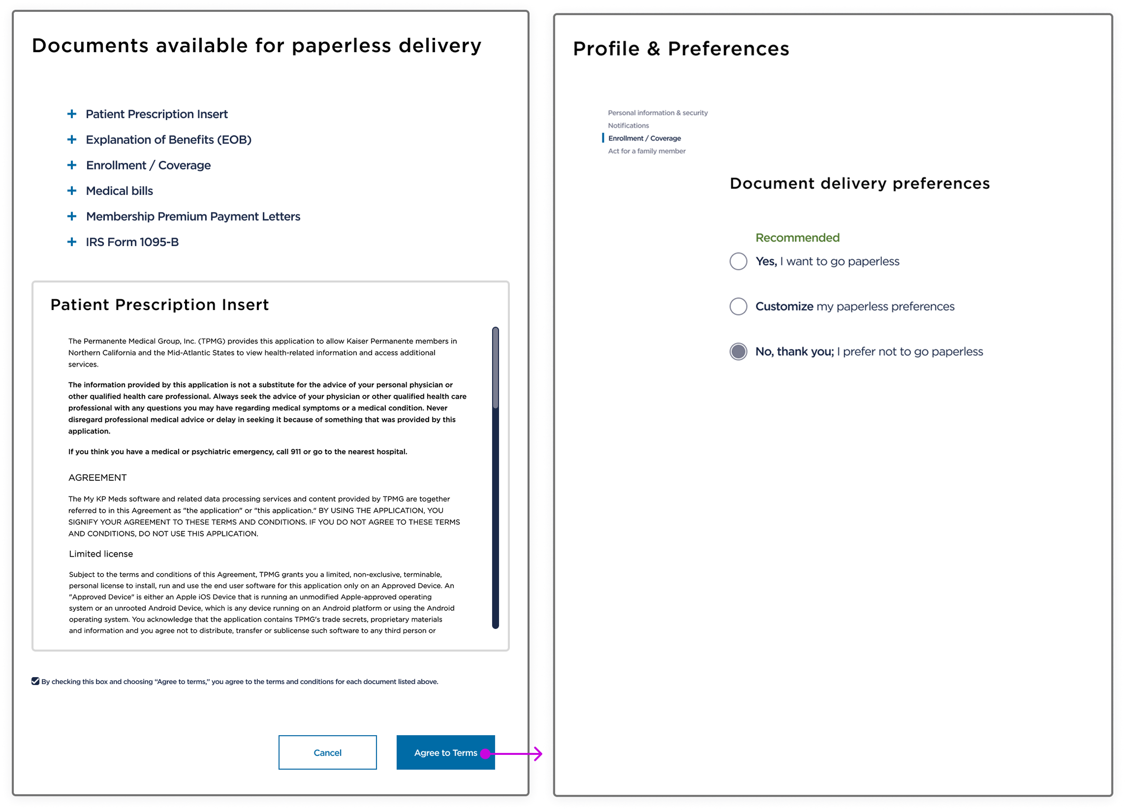 Document Delivery confirmation flow — desktop and mobile confirmation screens