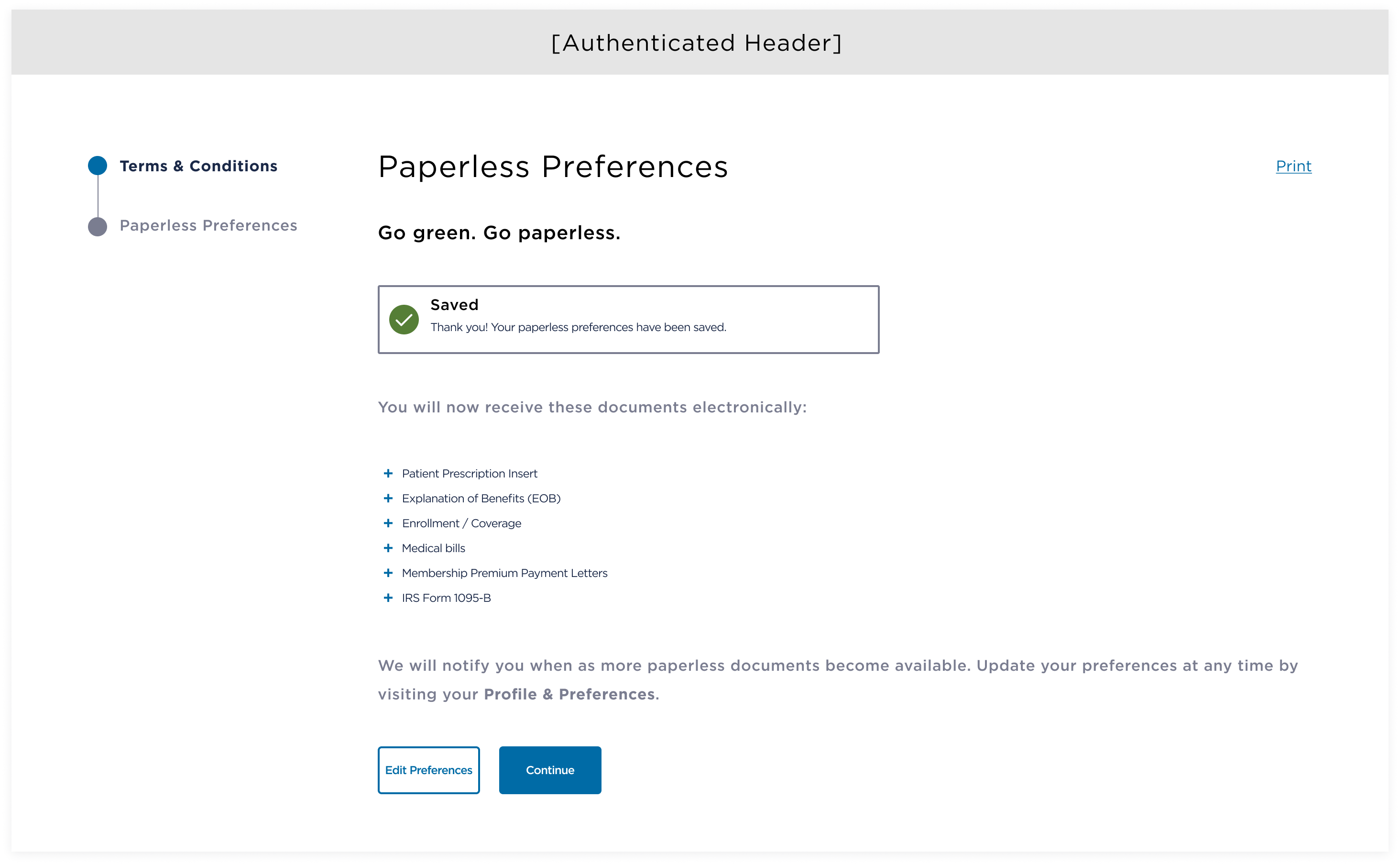 Early iteration 3 — Paperless Preferences No thanks state