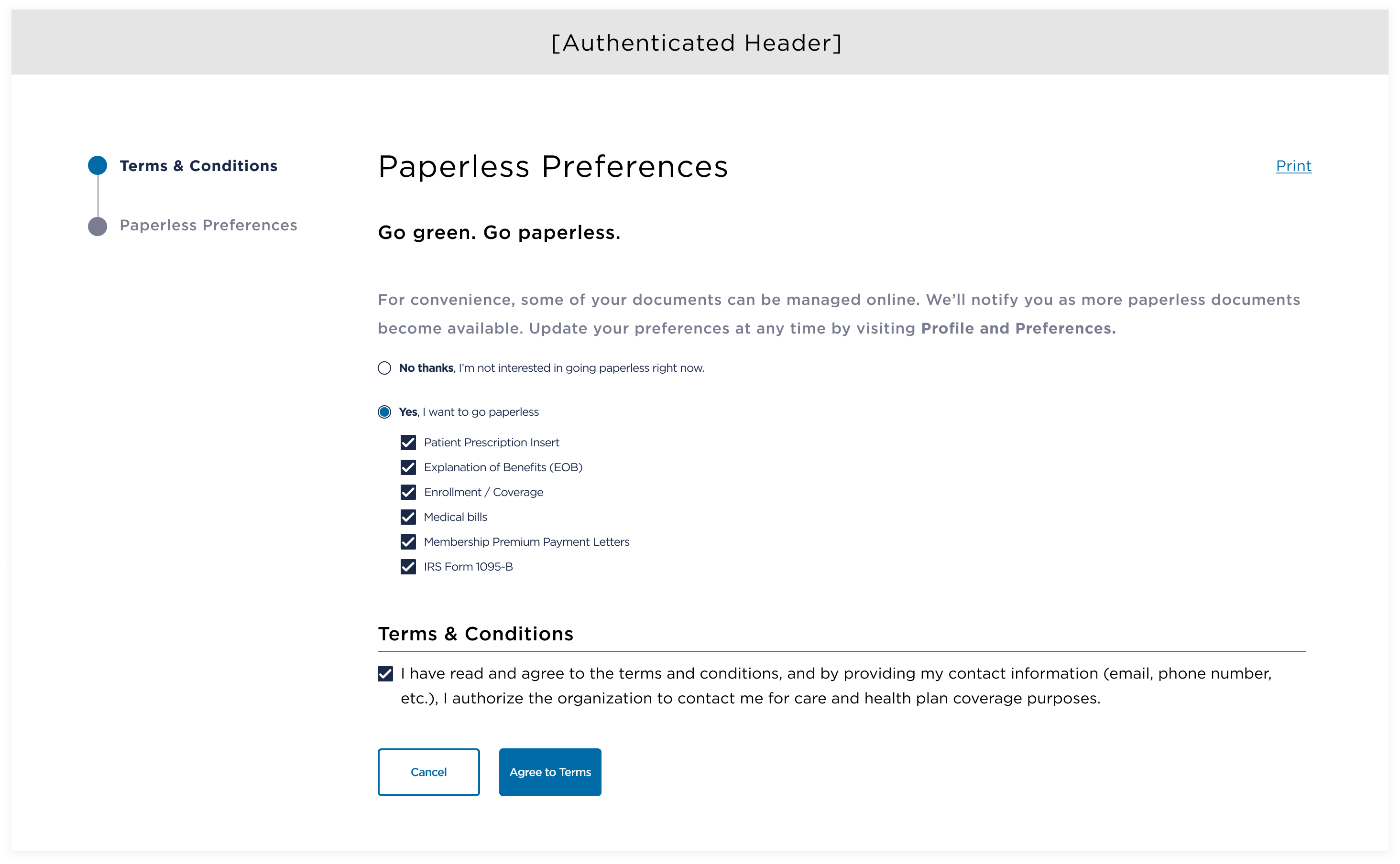 Refined Paperless Preferences — desktop with ADA-compliant layout
